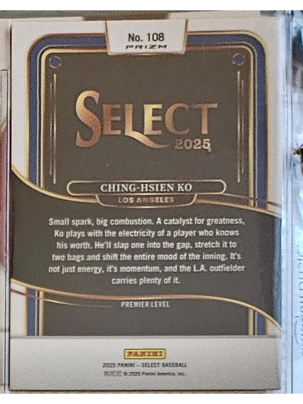 2025 Panini Select - Concourse - Ching-Hsien Ko #108 (RC) Prizm - LA Dodgers - Picture 2 of 2